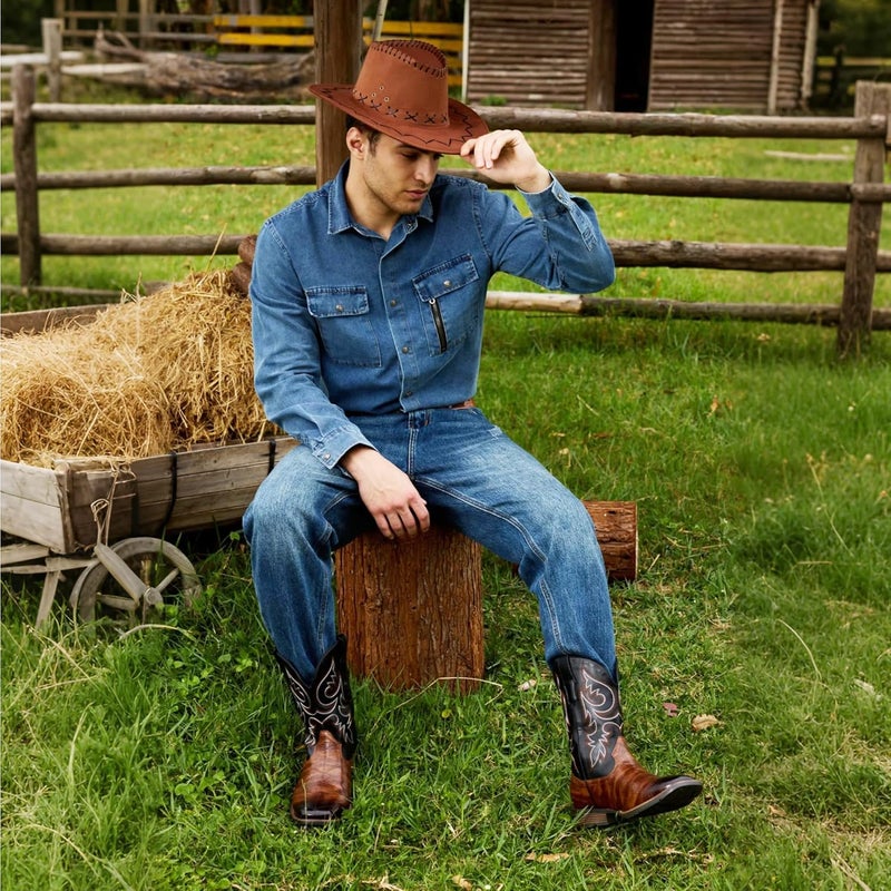 IUV Cowboy Boots Men Square Toe Western Boots Durable Classic Embroidered boot Pull On Slip Resistant Boot - Image 5